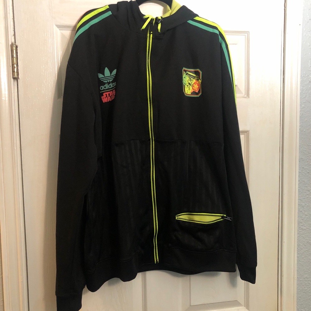 Adidas Boba Fett Star Wars Black Zip up Hoodie with Neon Accents - Picture 4 of 10